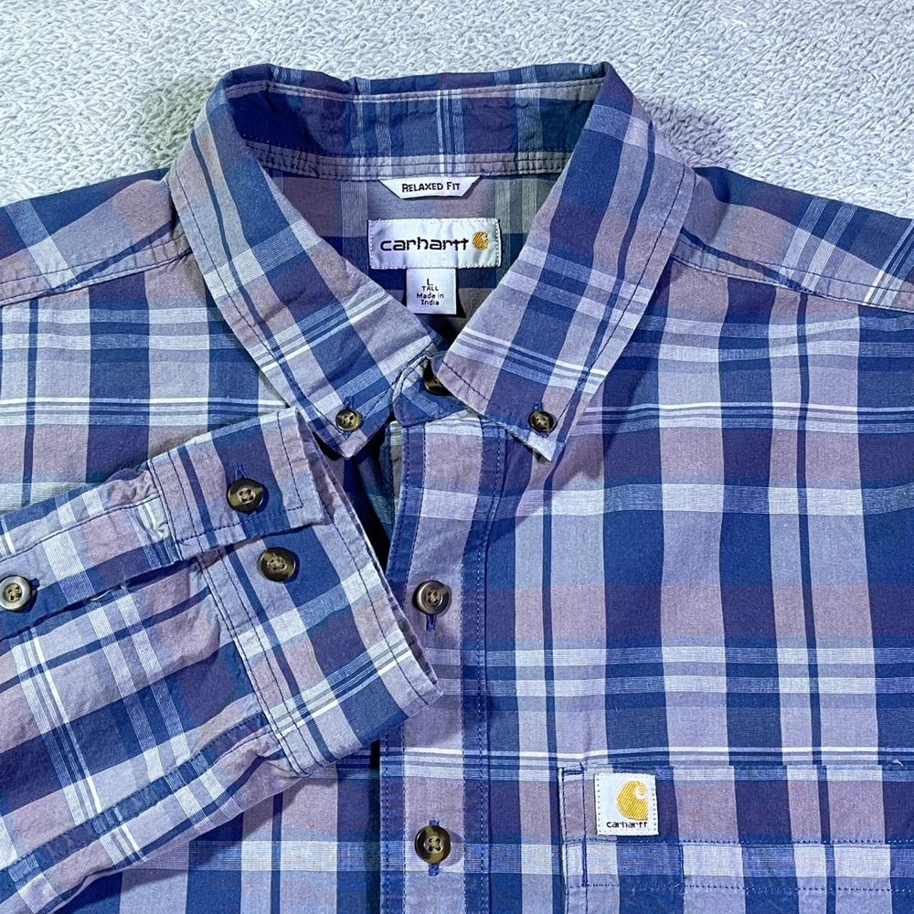 Carhartt Men's Relaxed Fit Tall Long Sleeve‎ Plaid Button Up Shirt L